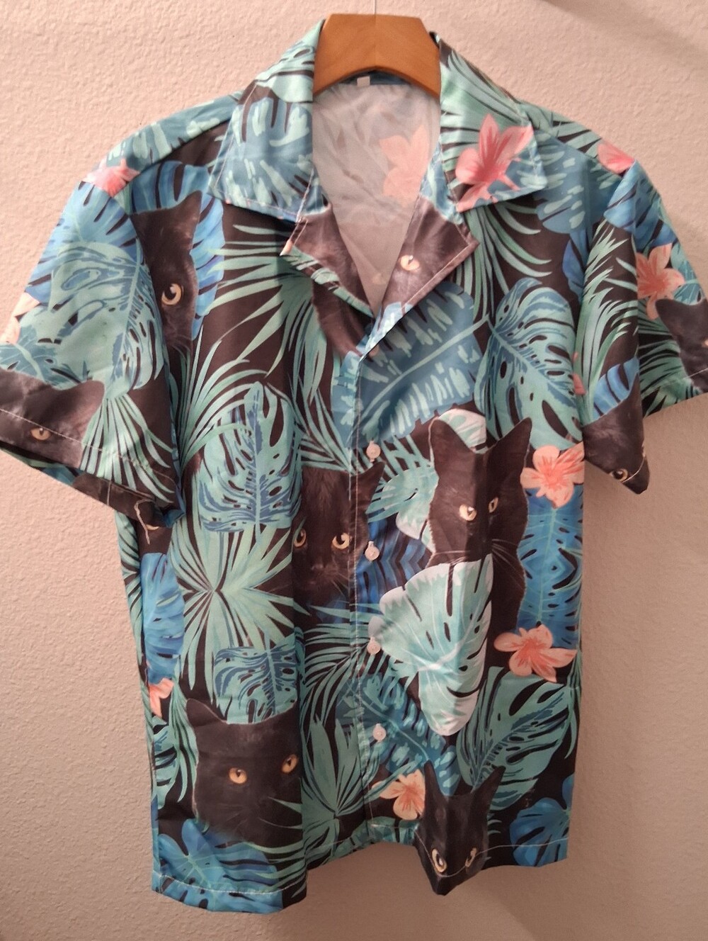 Tropical Black Cat Button Down Medium